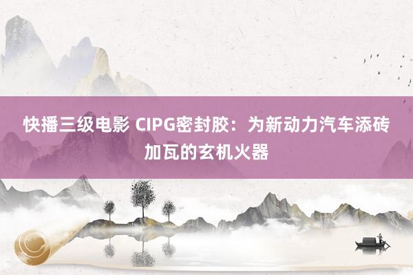 快播三级电影 CIPG密封胶：为新动力汽车添砖加瓦的玄机火器