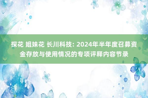 探花 姐妹花 长川科技: 2024年半年度召募资金存放与使用情况的专项评释内容节录