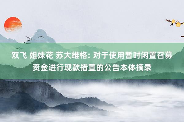 双飞 姐妹花 苏大维格: 对于使用暂时闲置召募资金进行现款措置的公告本体摘录